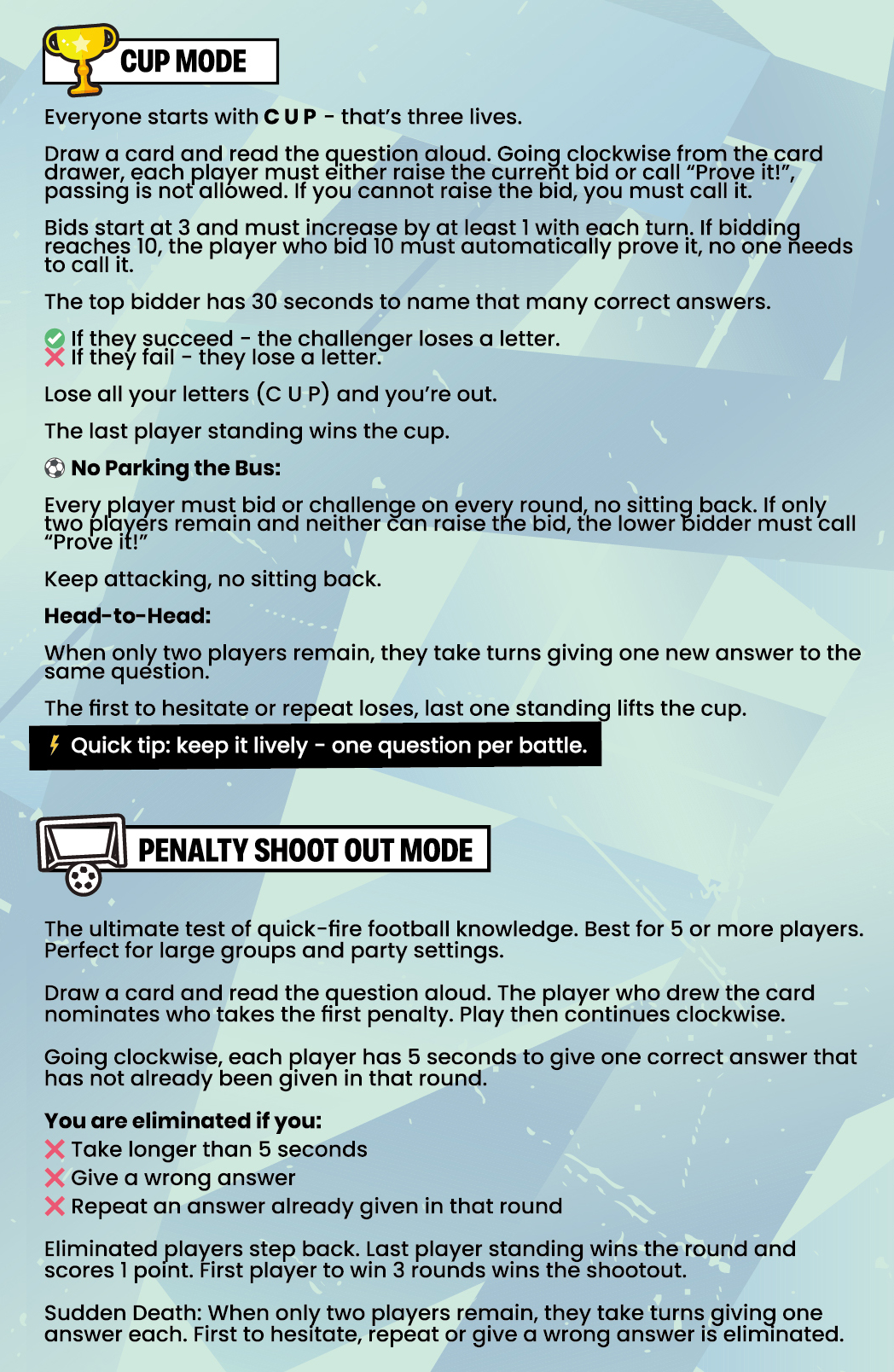 Cup and Penalty shootout rules panel